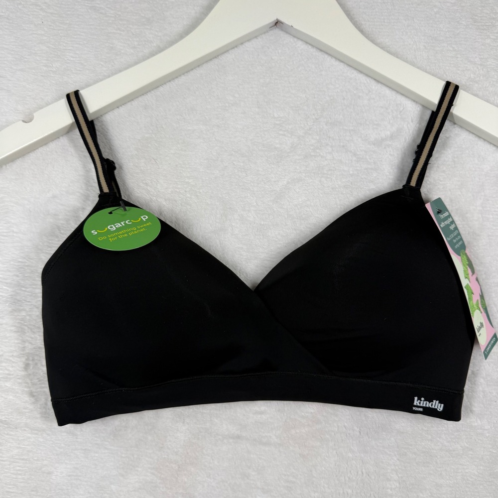 Kindly Yours Women Black Cross-Over Hybrid Bra Sugarcup Recycled Nylon Small NEW